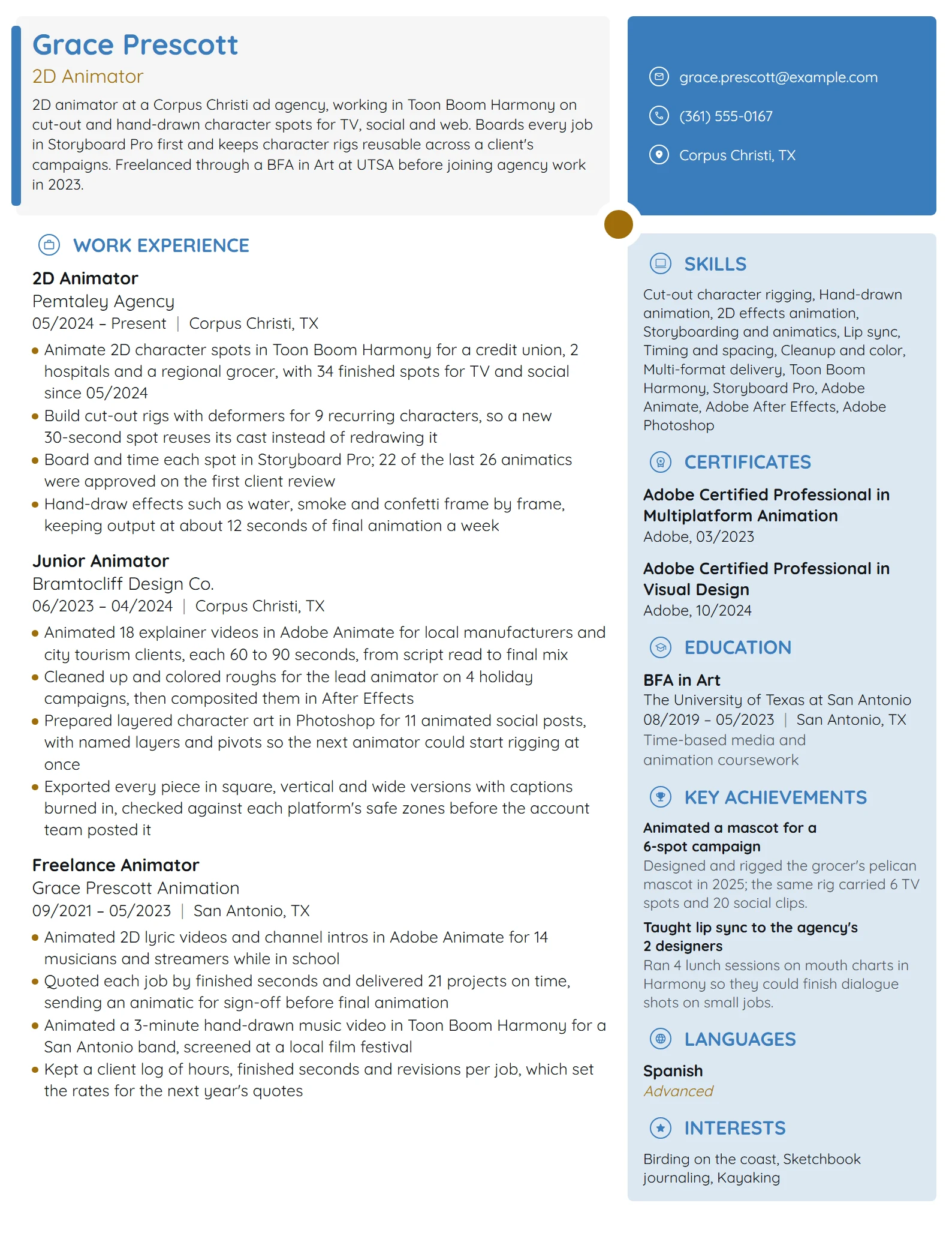 2D Animator resume example