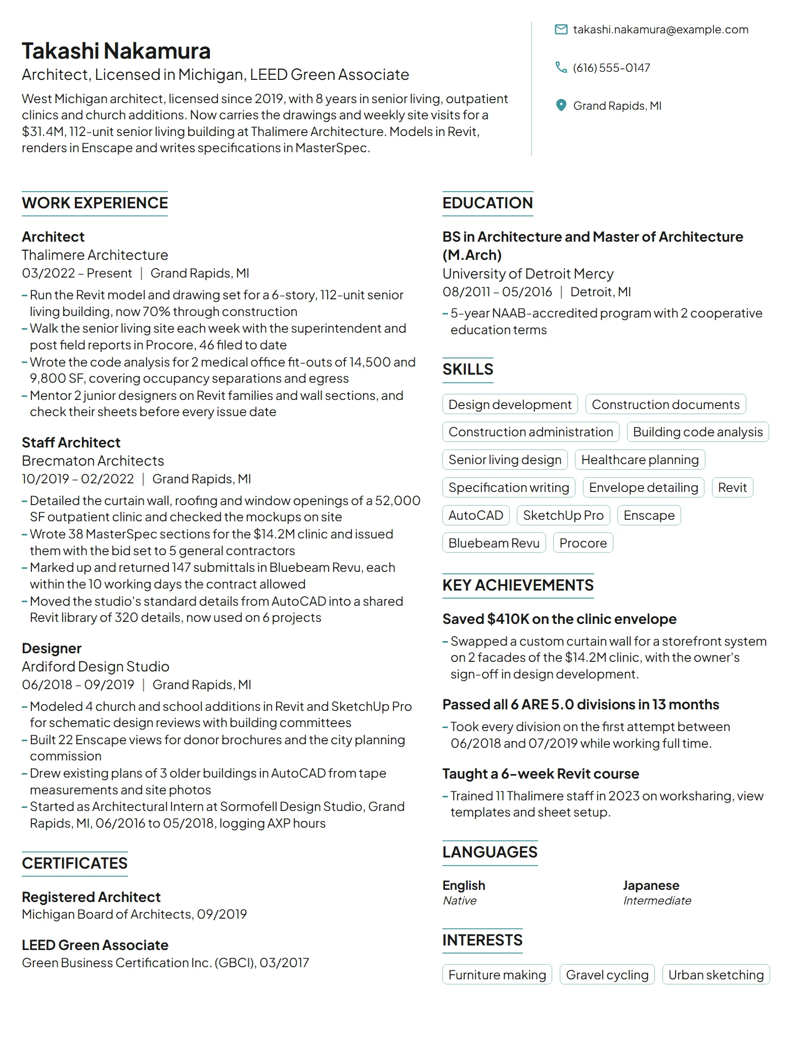 Architect resume example