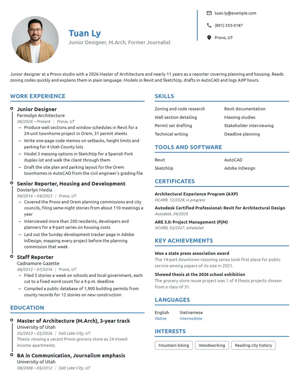 Career Change Architect resume example