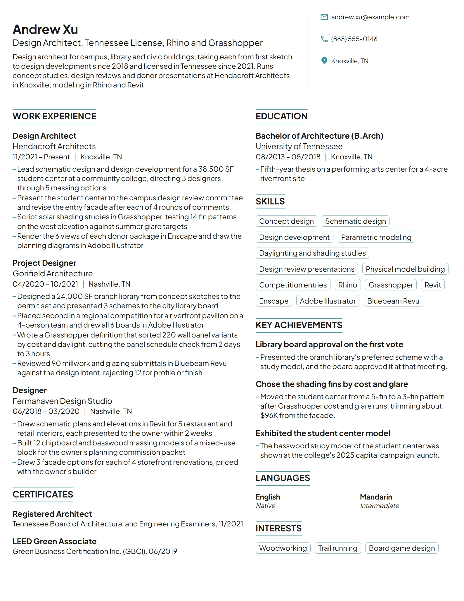 Design Architect resume example
