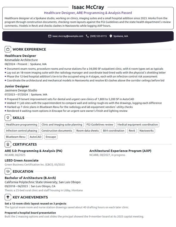 Healthcare Architect resume example