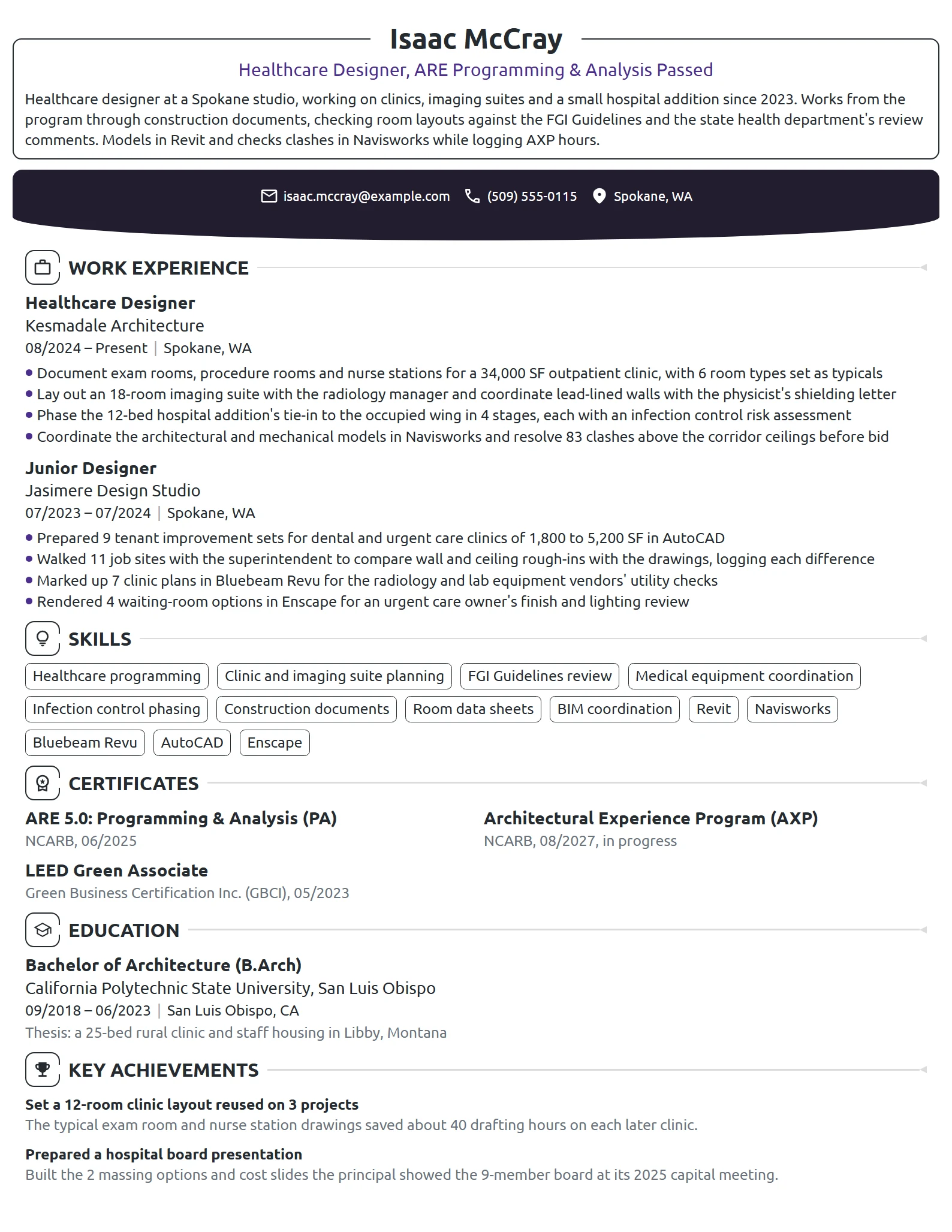 Healthcare Architect resume example