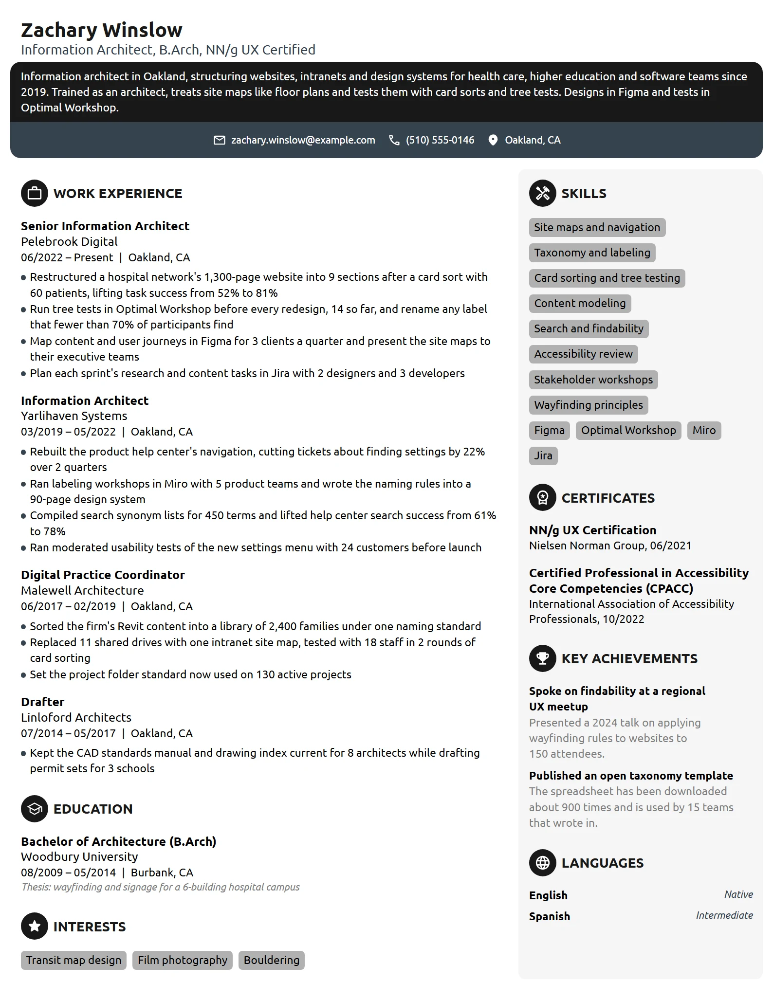 Information Architect resume example