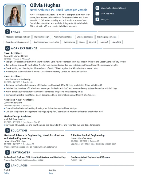 Naval Architect resume example