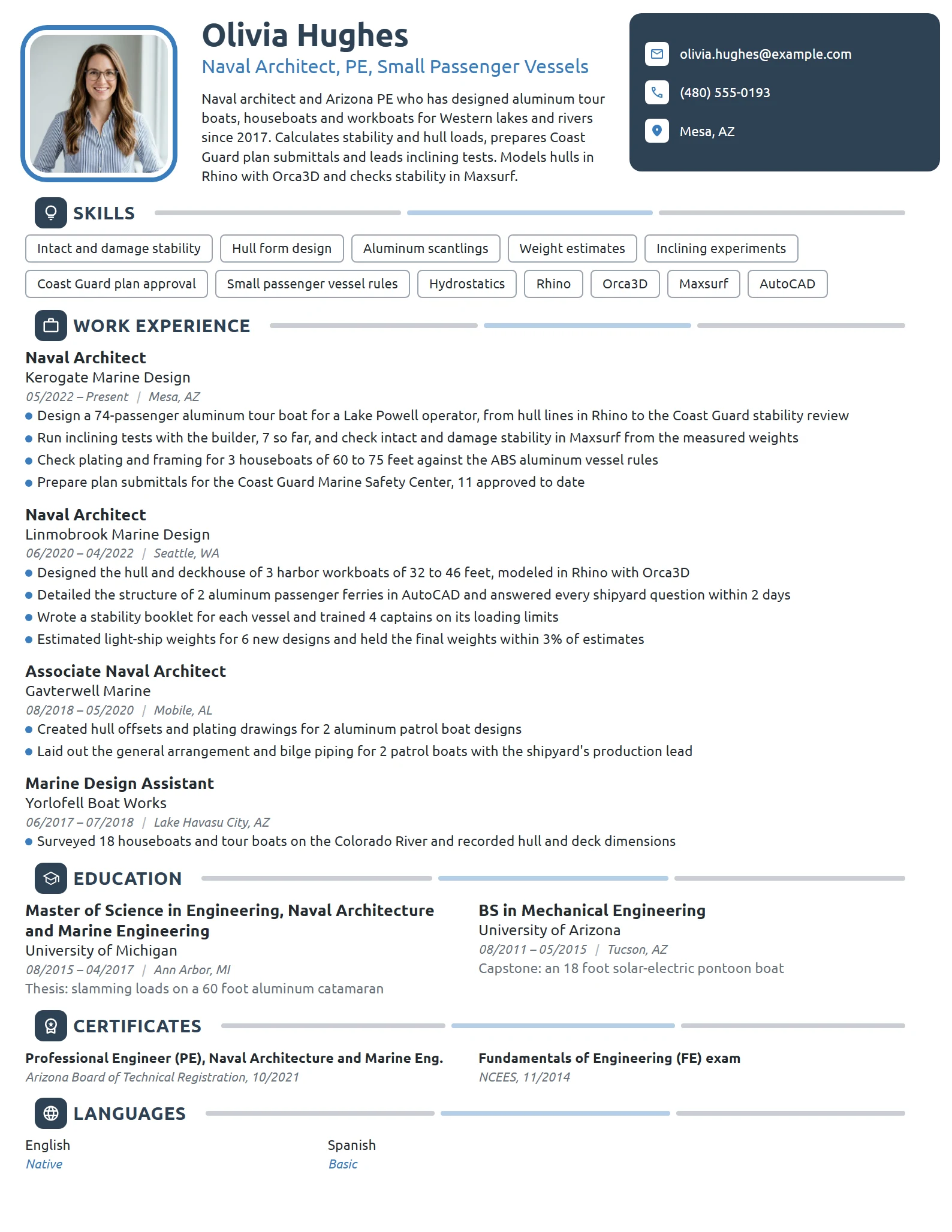 Naval Architect resume example
