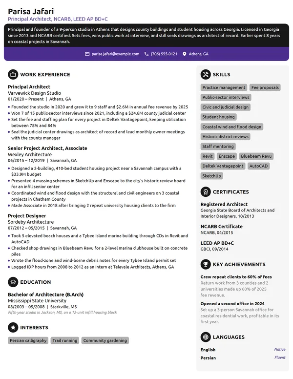Principal Architect resume example