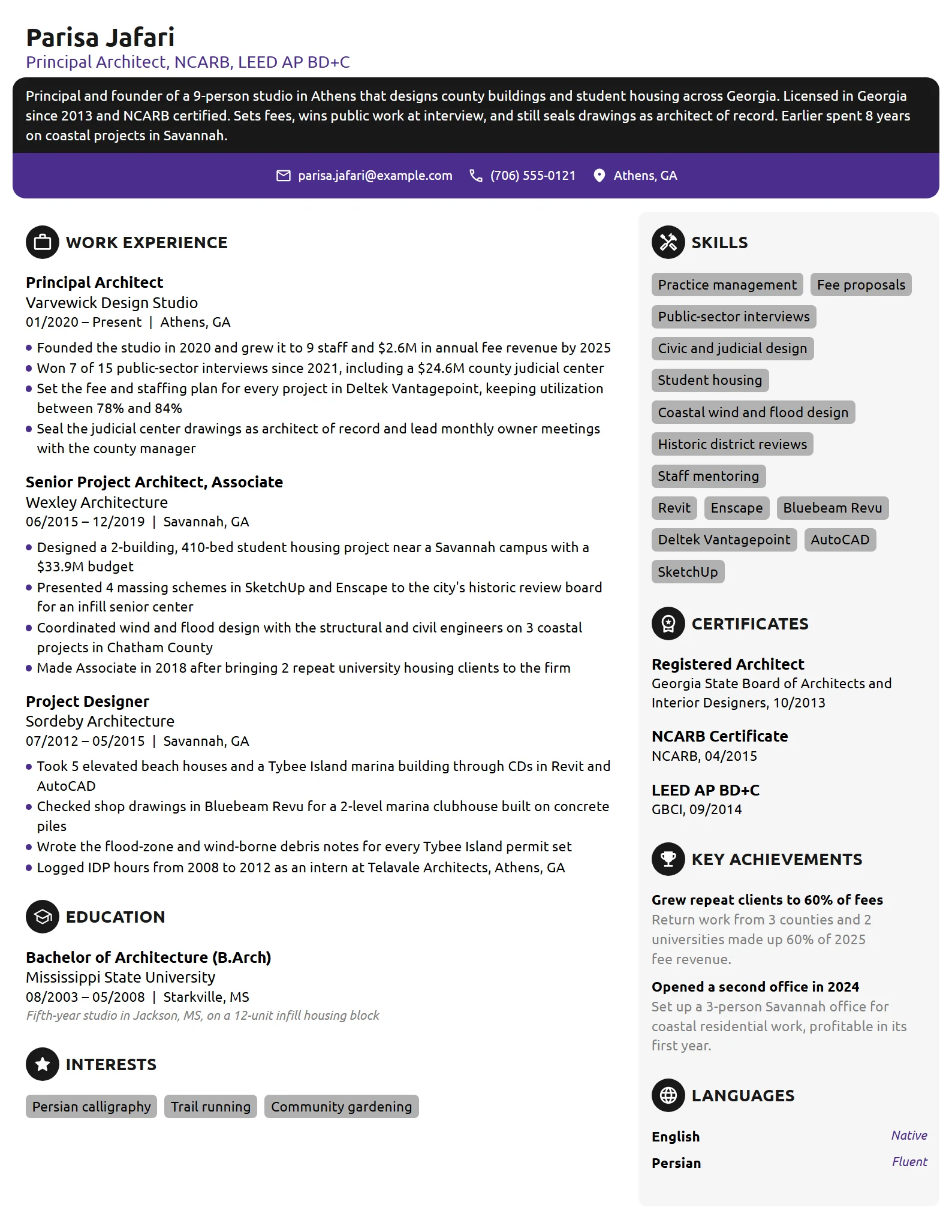 Principal Architect resume example