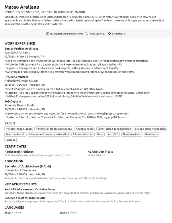 Senior Project Architect resume example