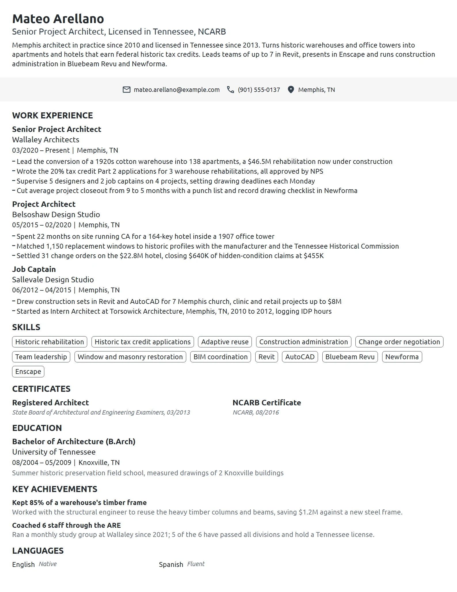 Senior Project Architect resume example