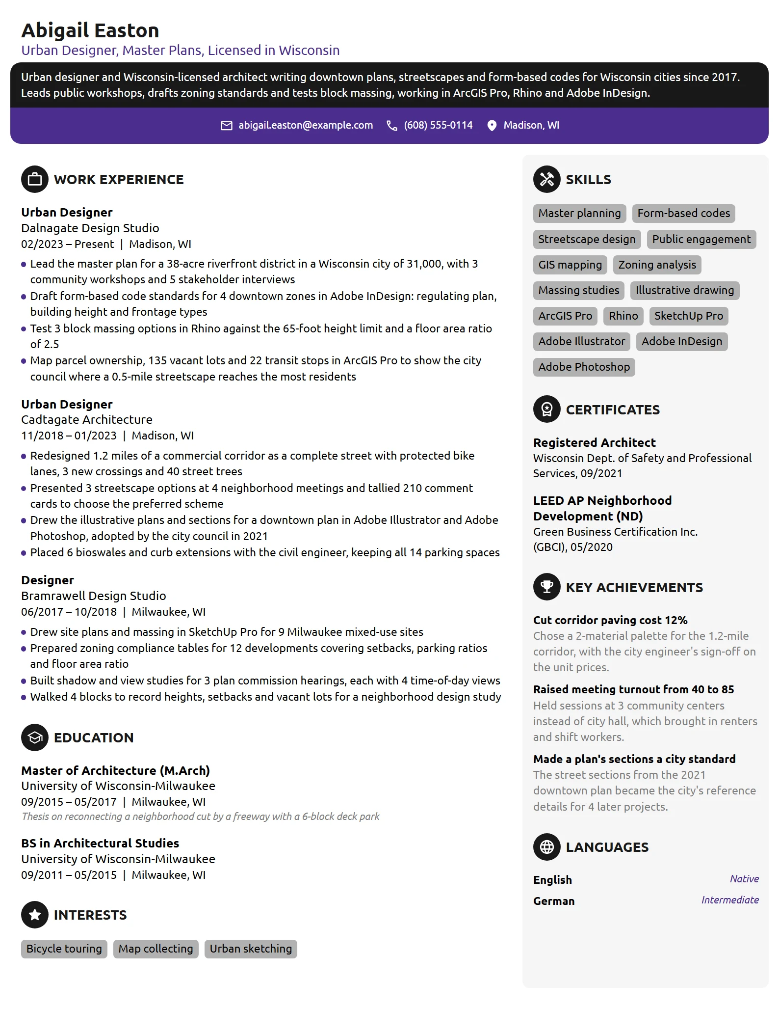 Urban Designer resume example