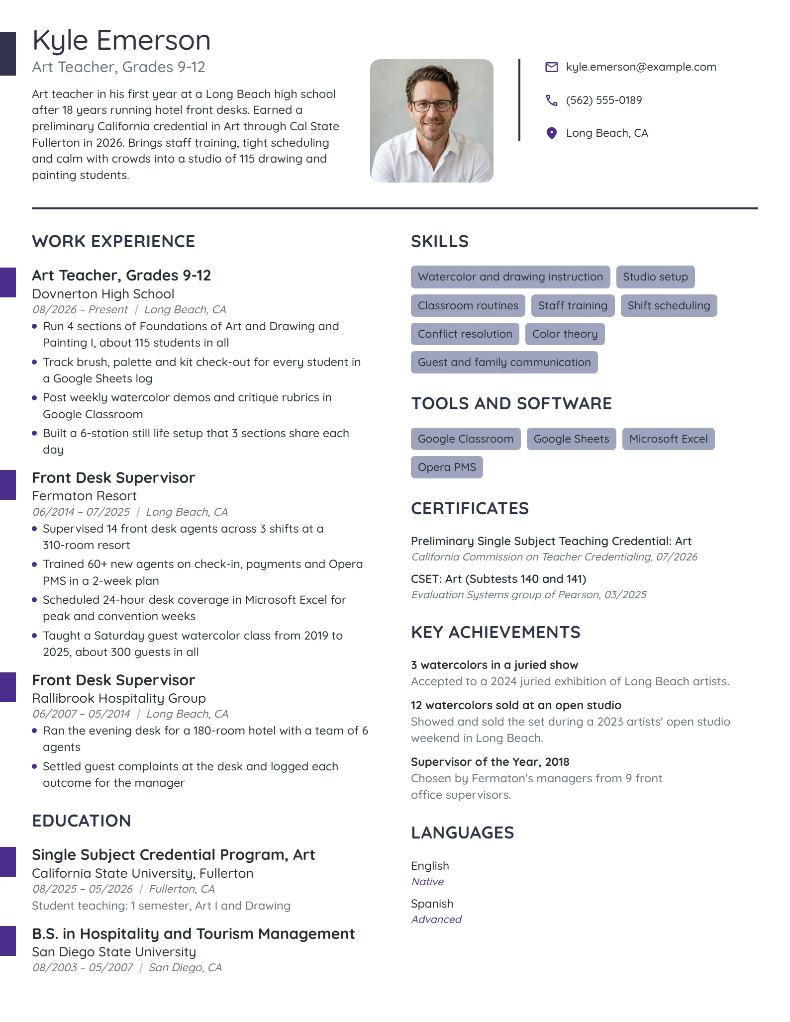 Career Change Art Teacher resume example