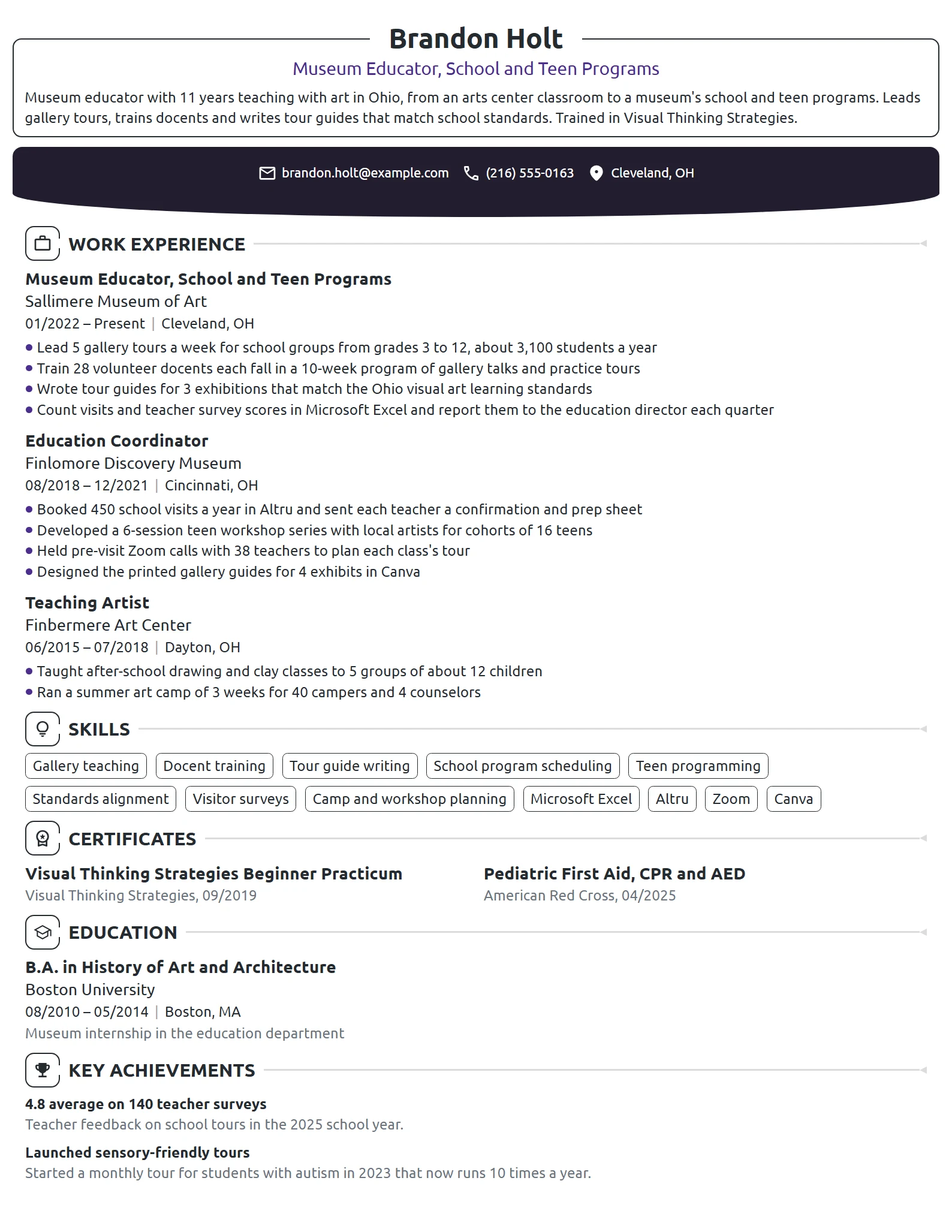 Museum Educator resume example