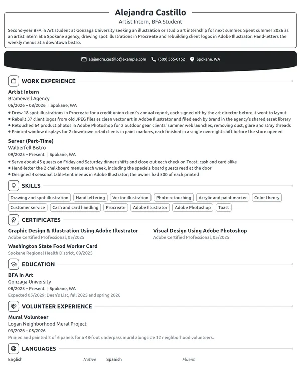 Artist Intern resume example