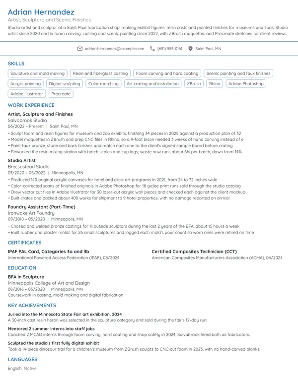 Artist resume example