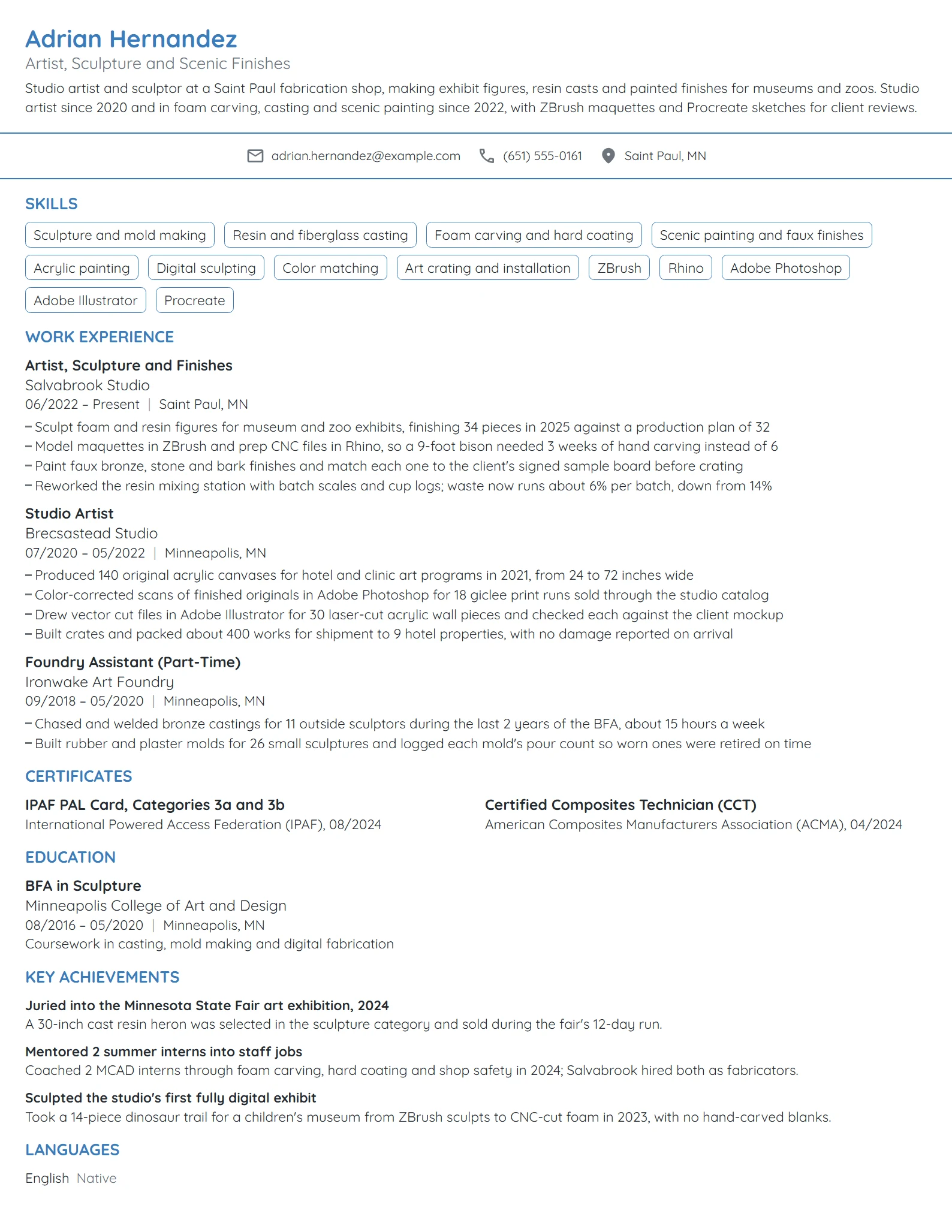 Artist resume example