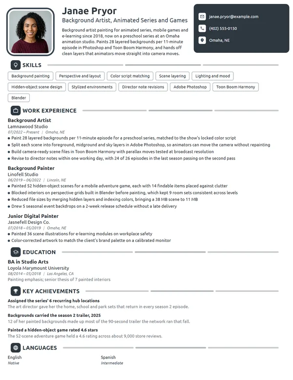 Background Artist resume example