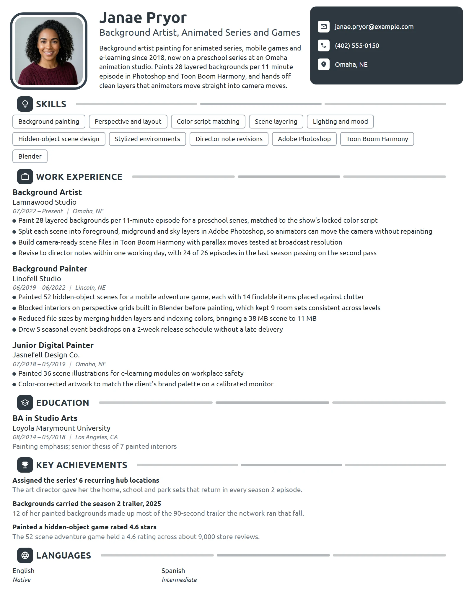 Background Artist resume example