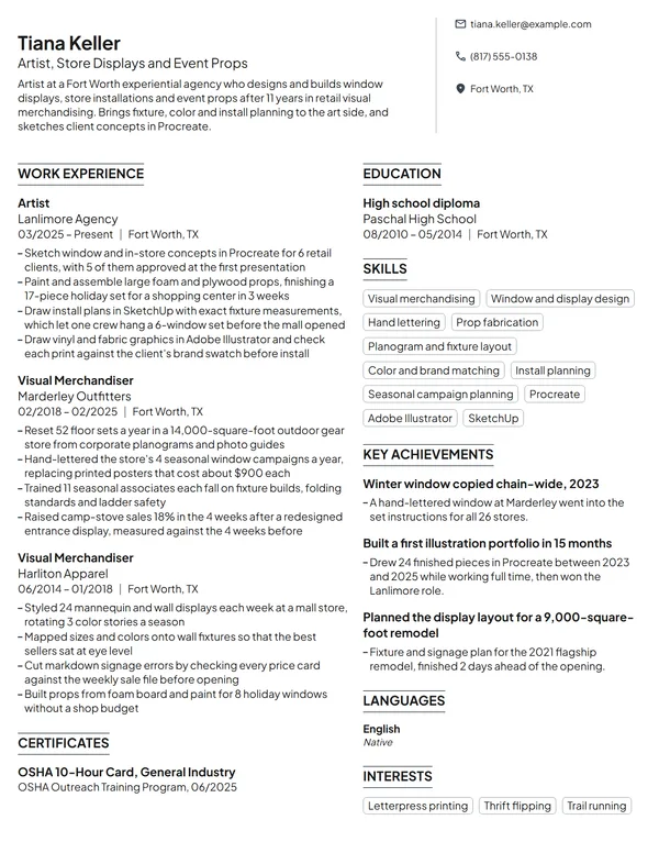 Career Change Artist resume example