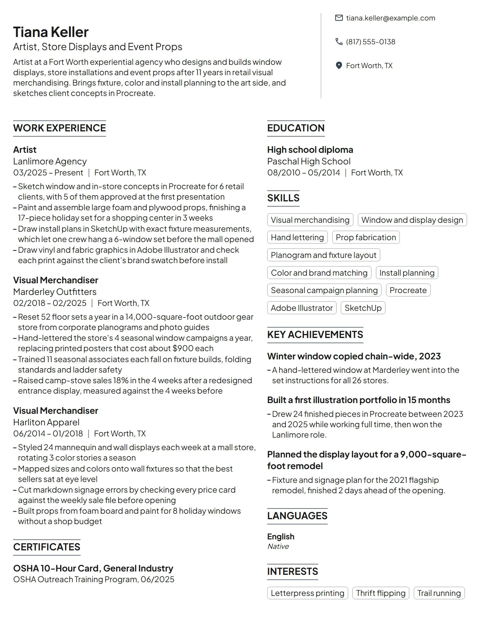 Career Change Artist resume example