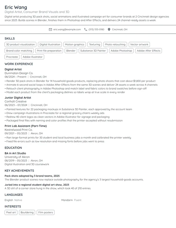 Digital Artist resume example