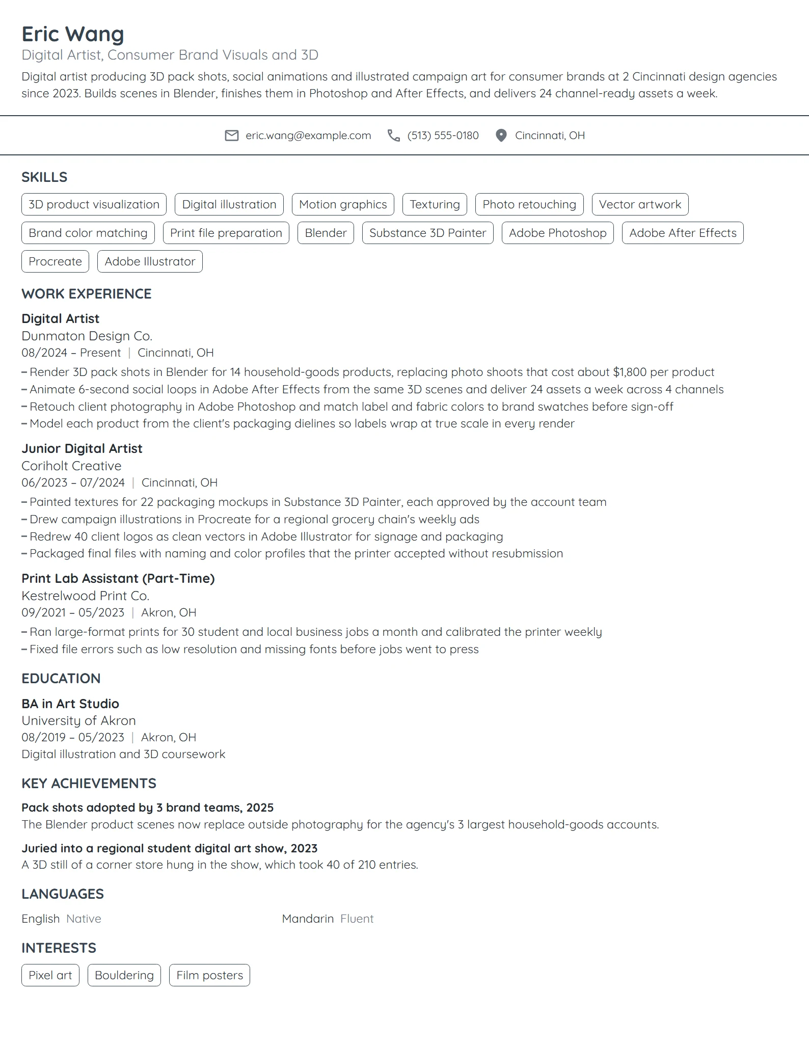 Digital Artist resume example