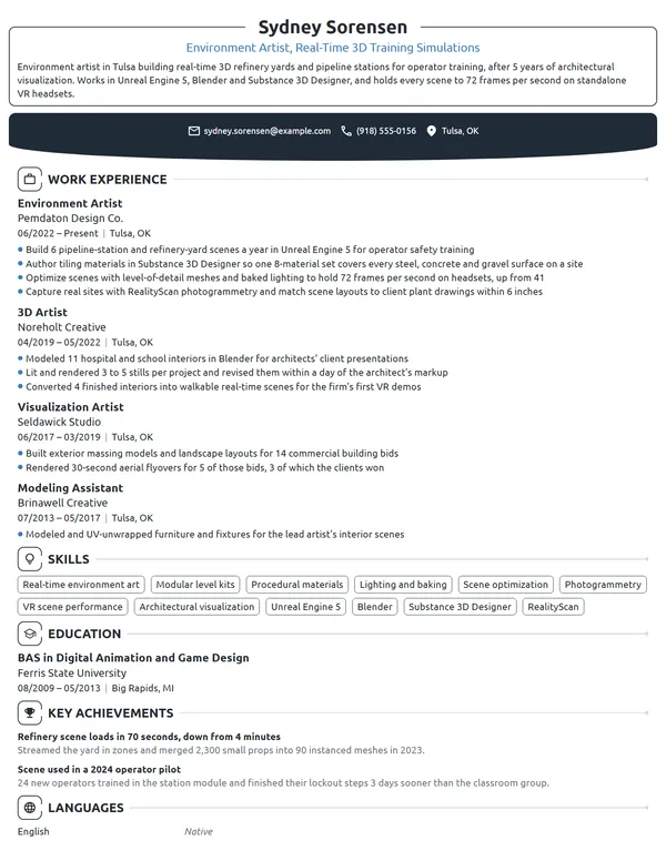 Environment Artist resume example