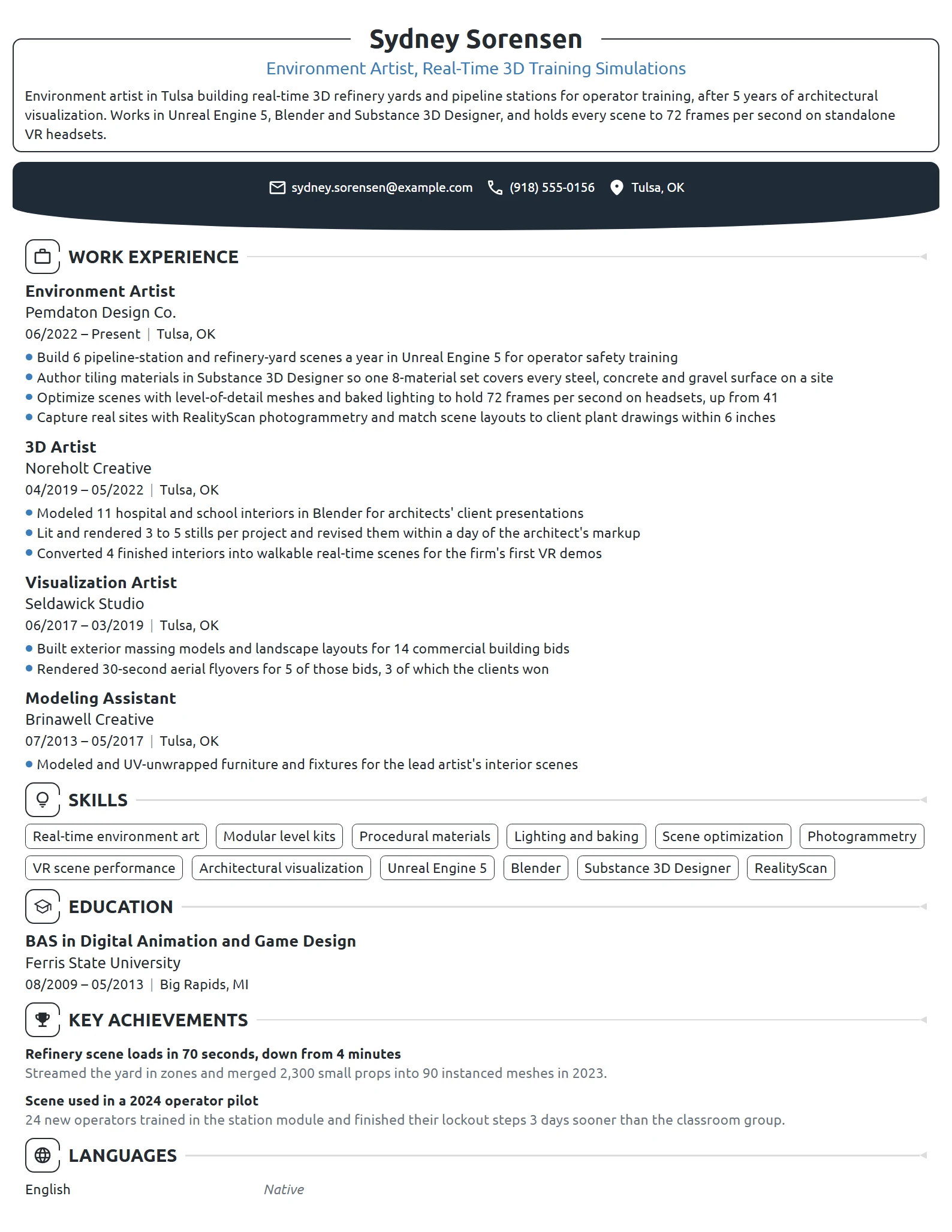 Environment Artist resume example