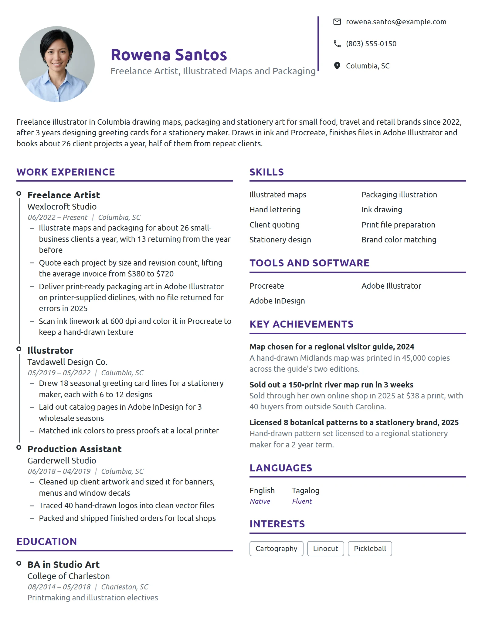 Freelance Artist resume example