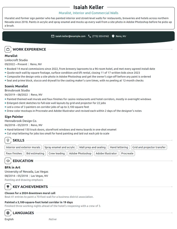 Muralist resume example