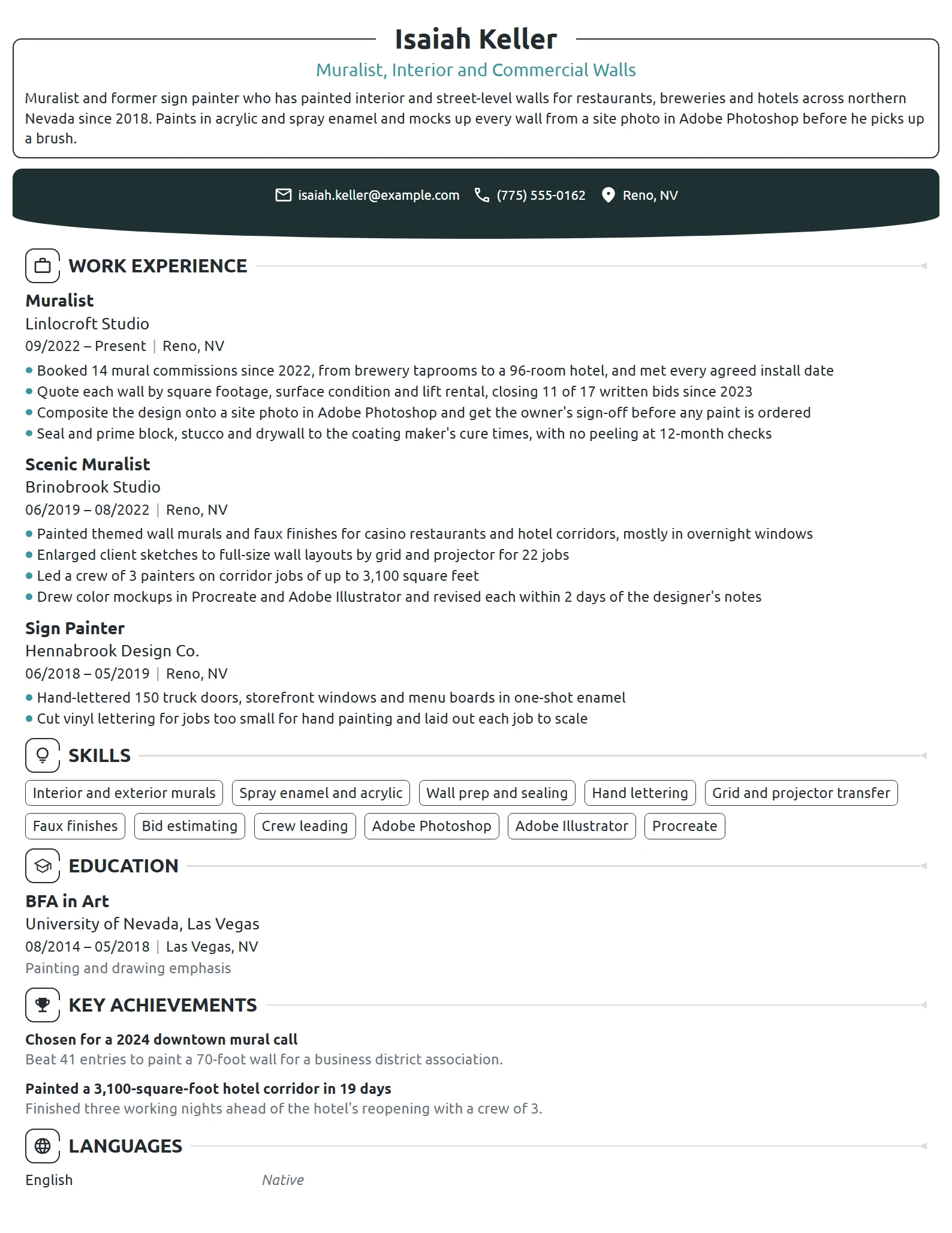Muralist resume example