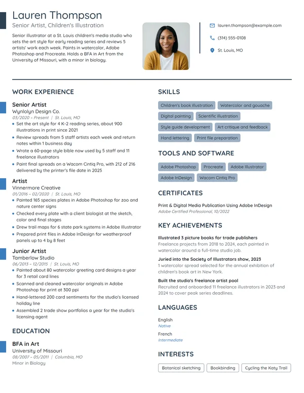Senior Artist resume example