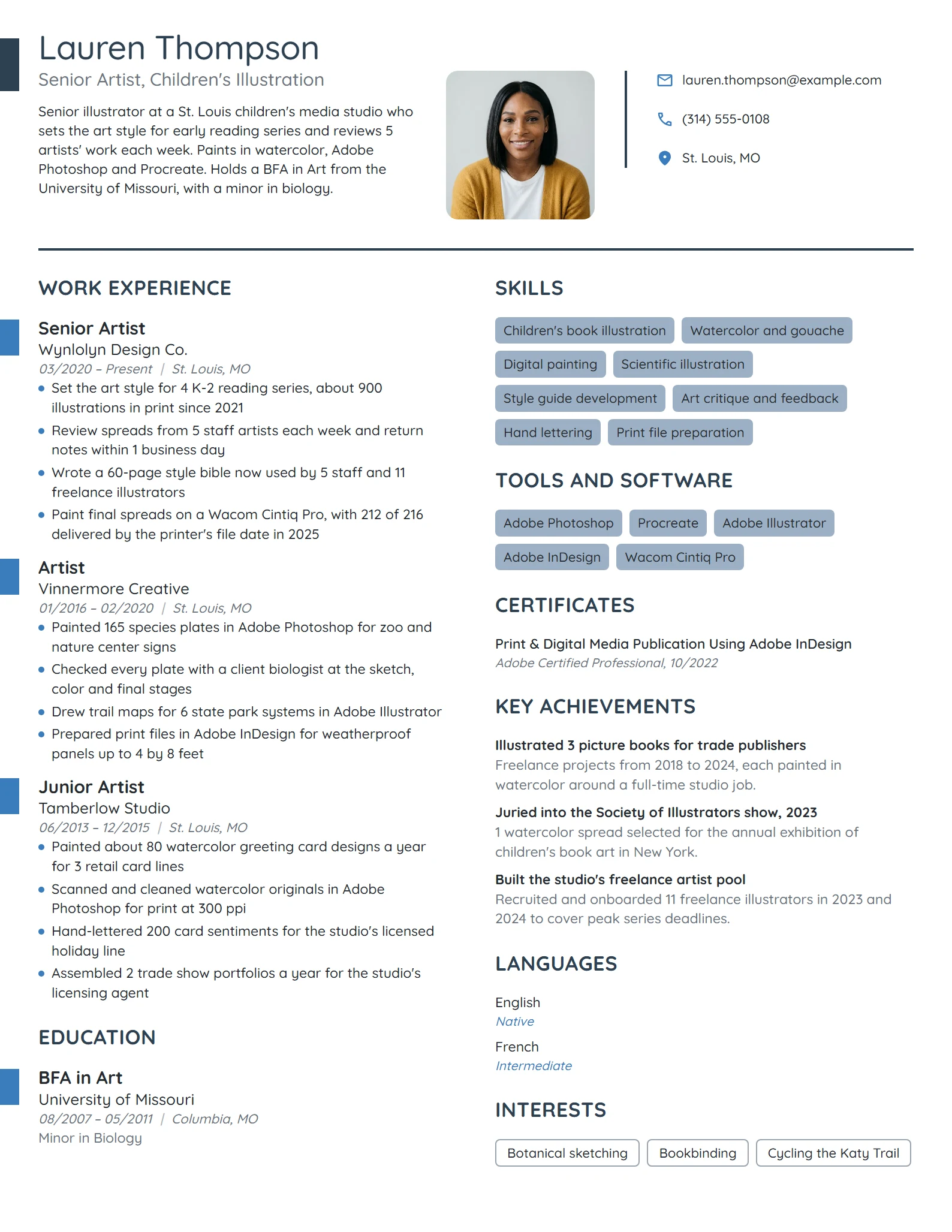 Senior Artist resume example