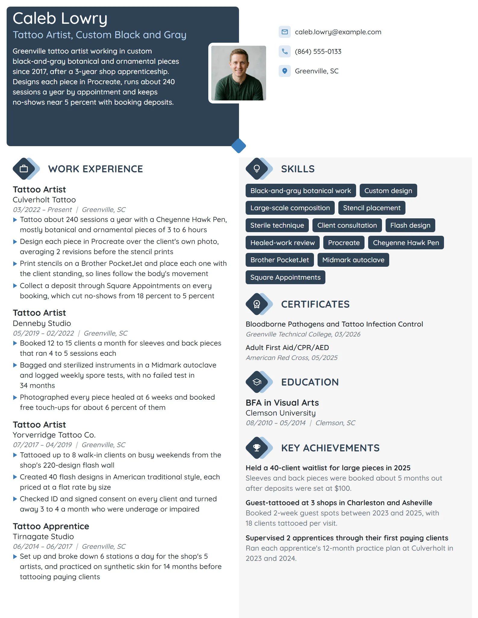 Tattoo Artist resume example