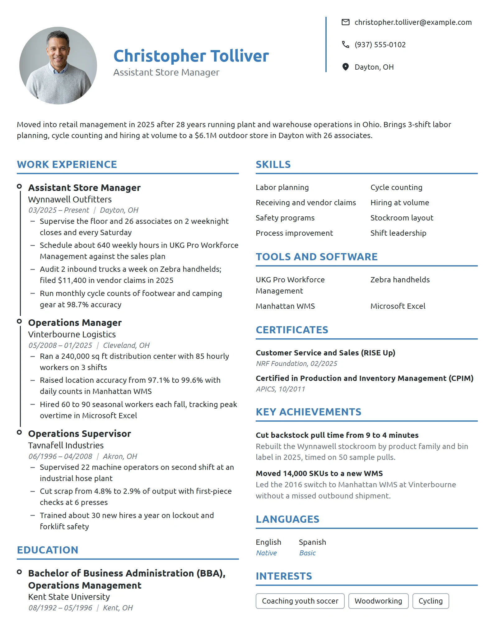 Career Change Assistant Store Manager resume example