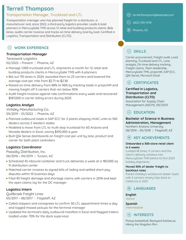 Hybrid resume example