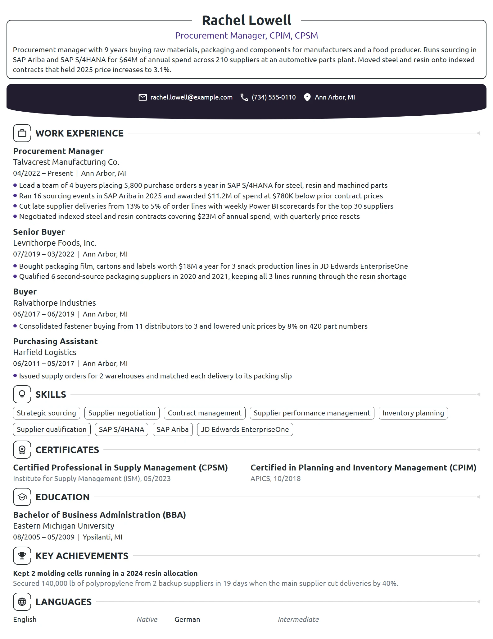 One-Page resume example