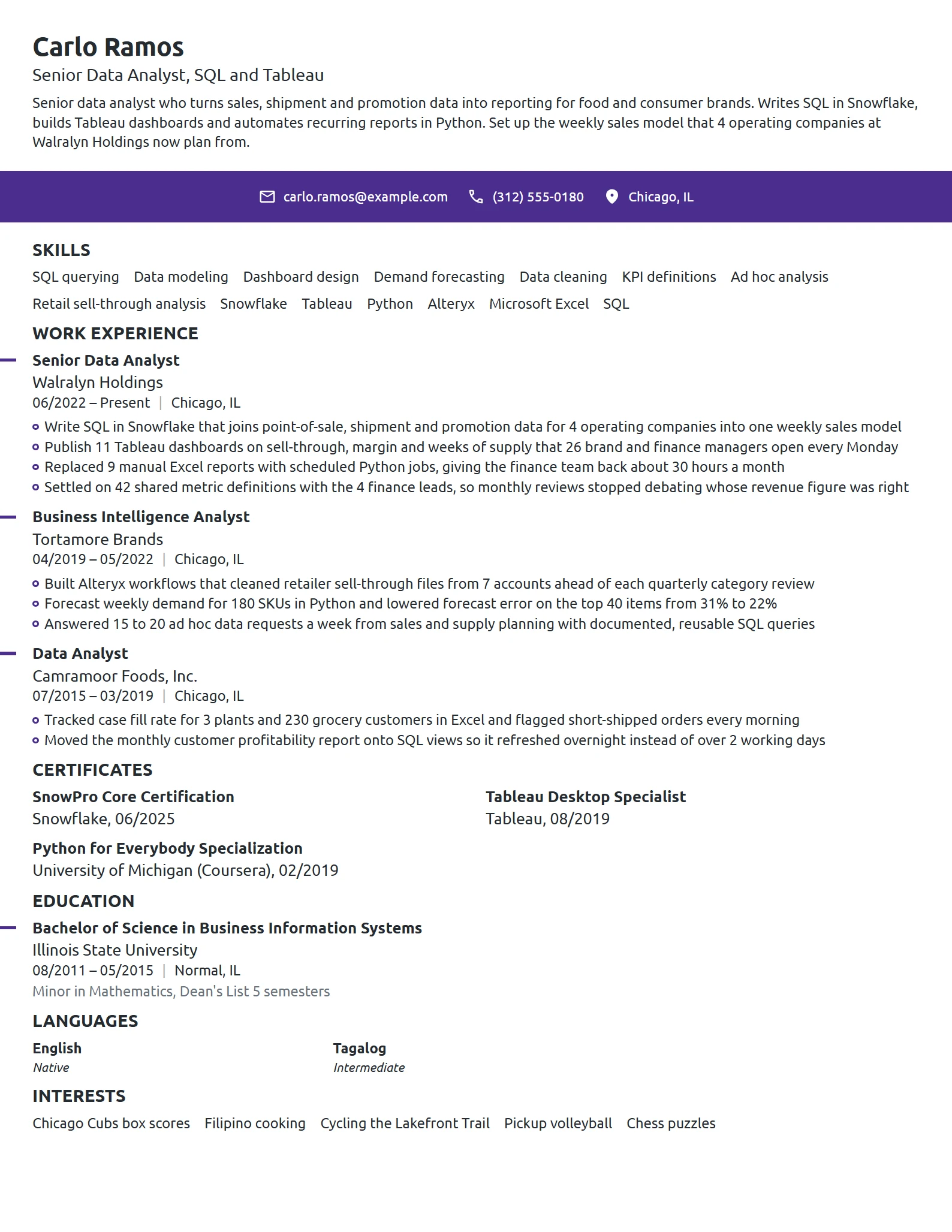 Plain Text resume example