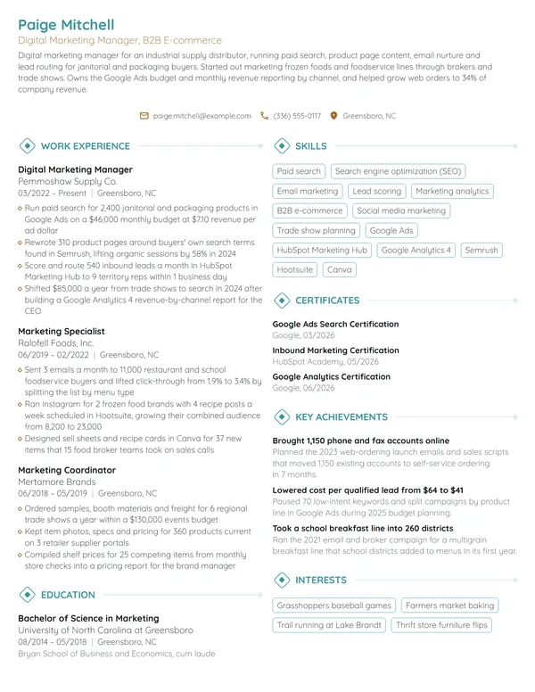 Two-Column resume example