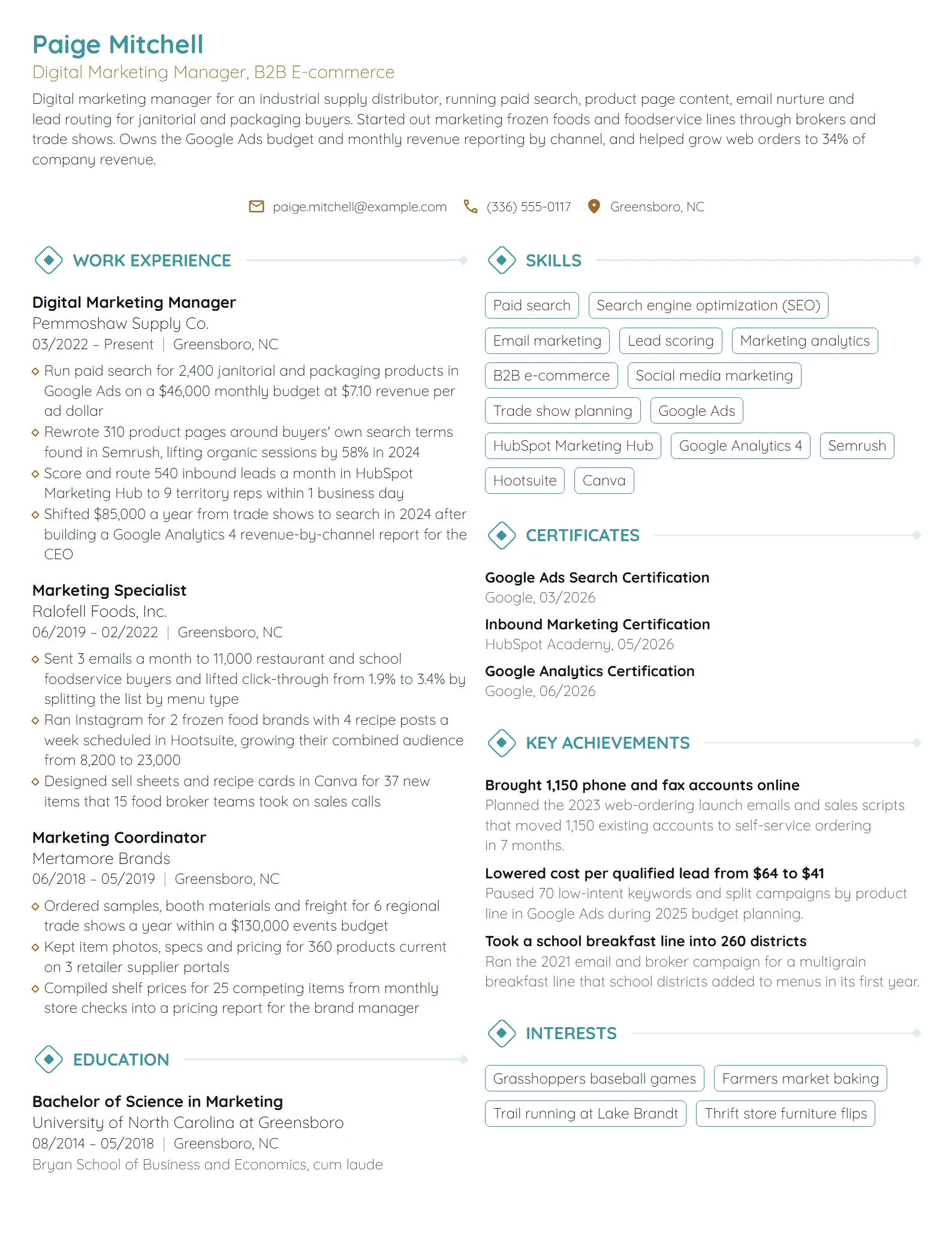 Two-Column resume example