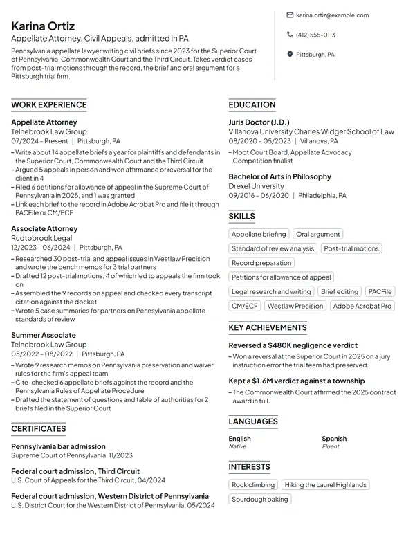 Appellate Attorney resume example