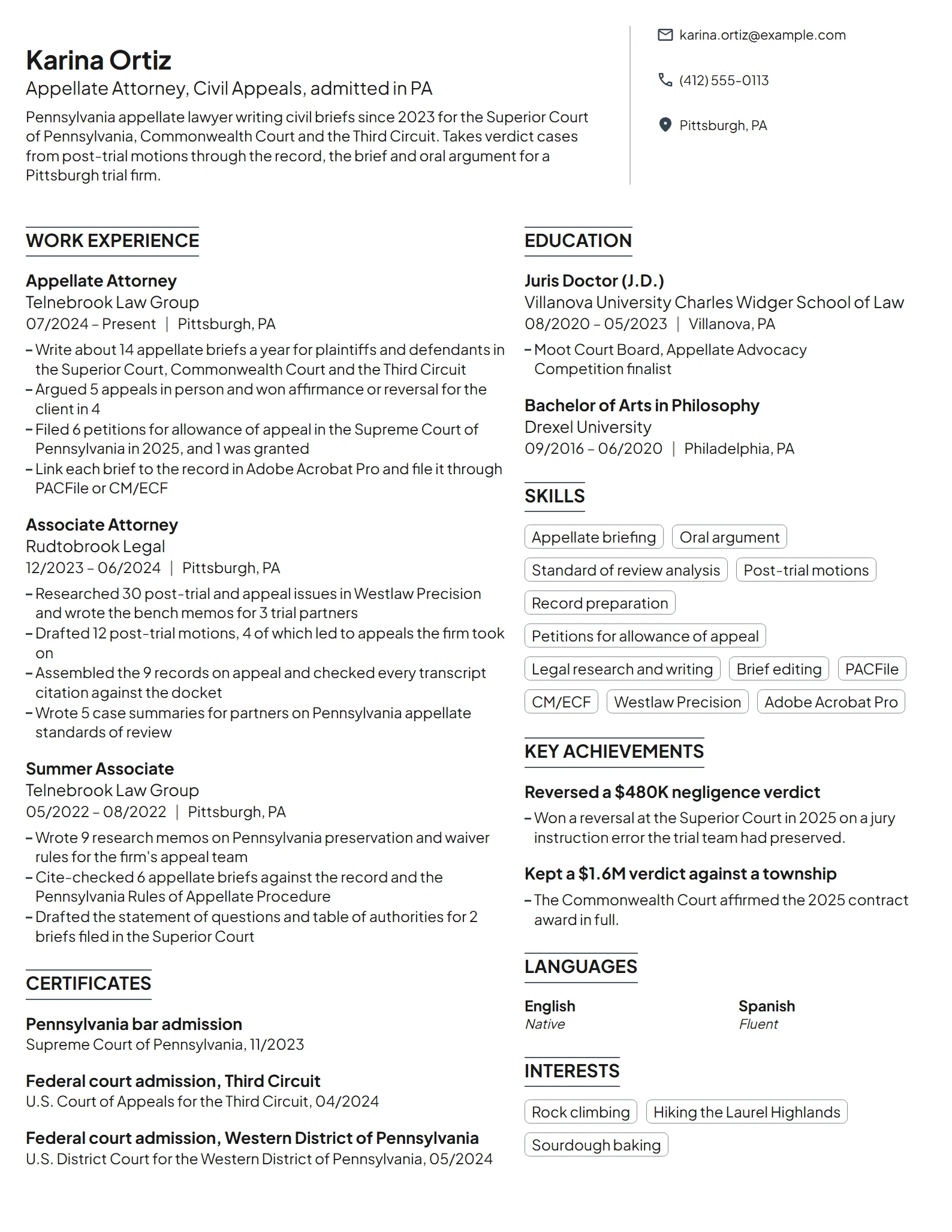 Appellate Attorney resume example