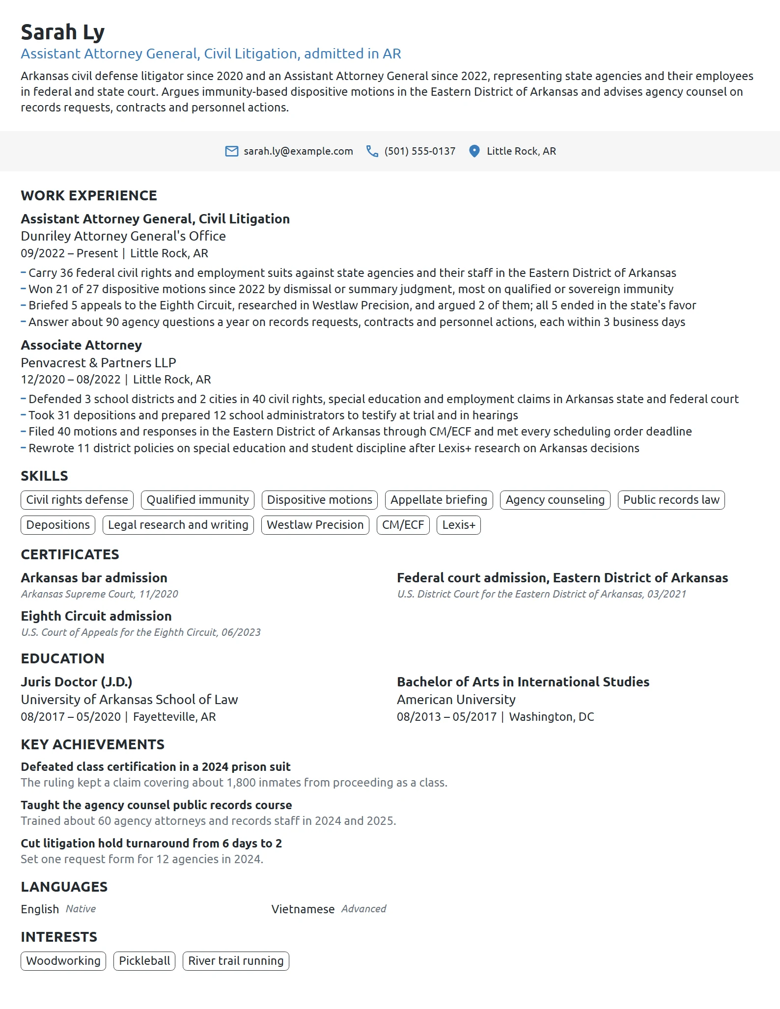 Assistant Attorney General resume example