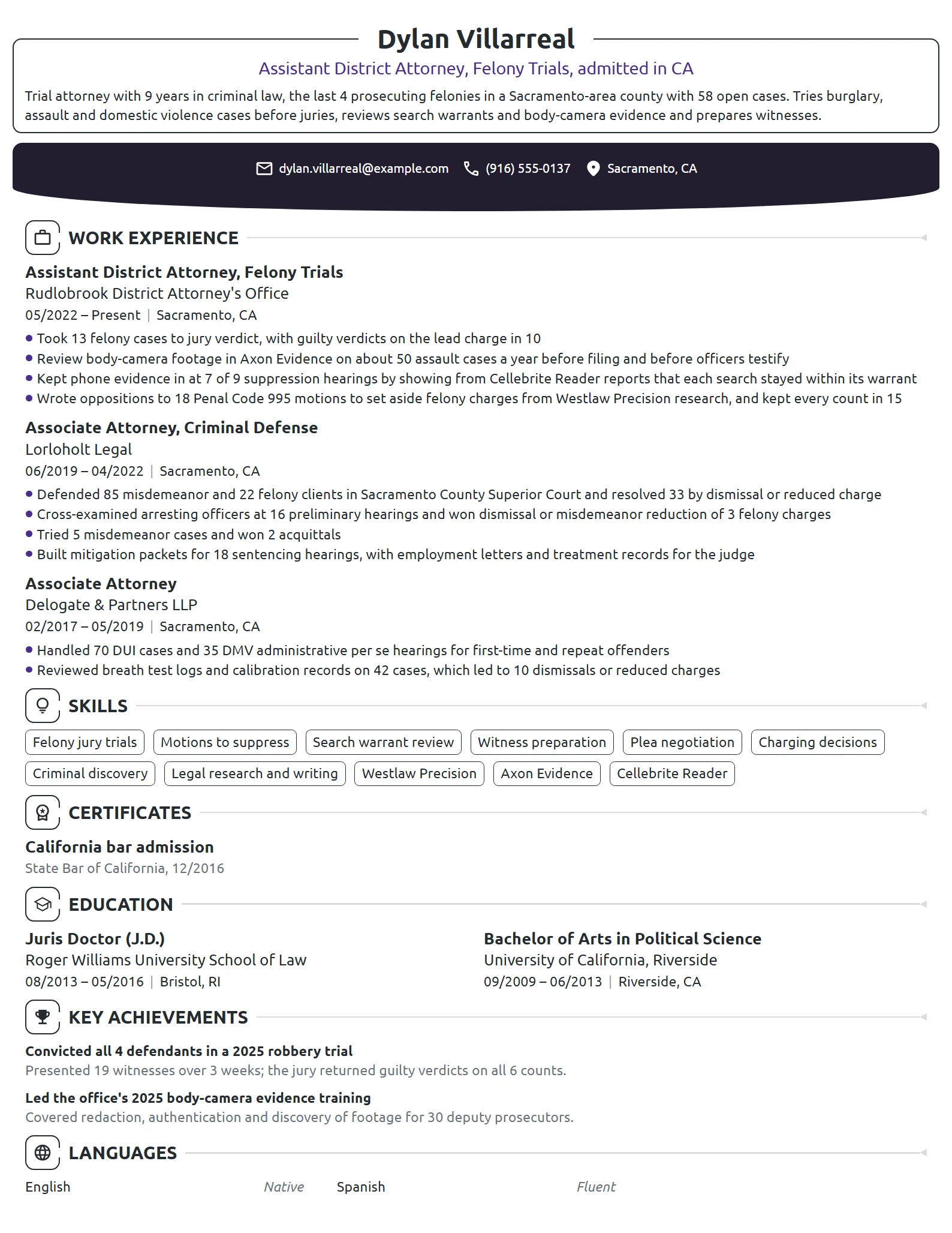Assistant District Attorney resume example