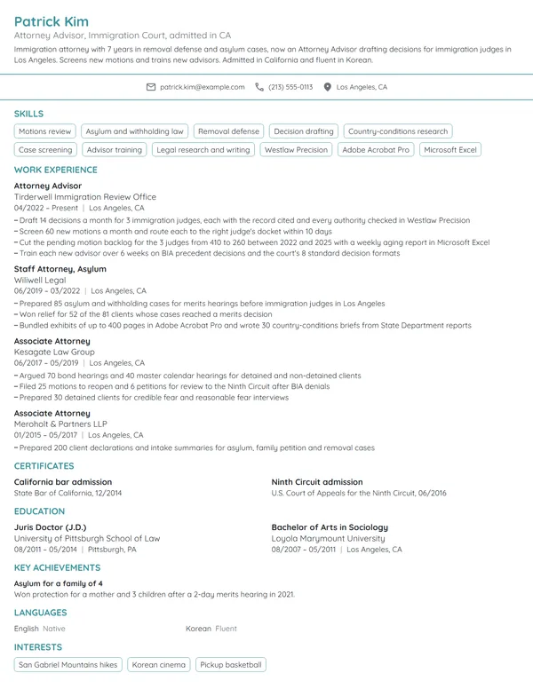Attorney Advisor resume example