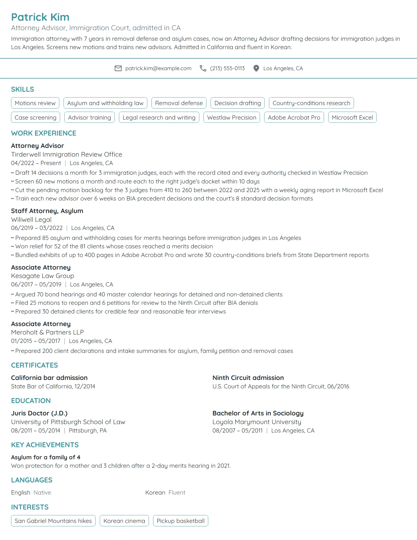 Attorney Advisor resume example