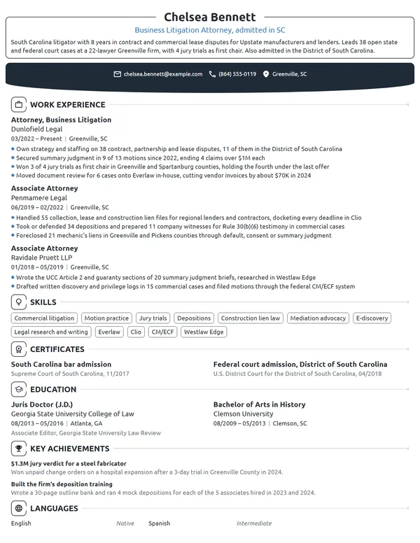 Attorney resume example