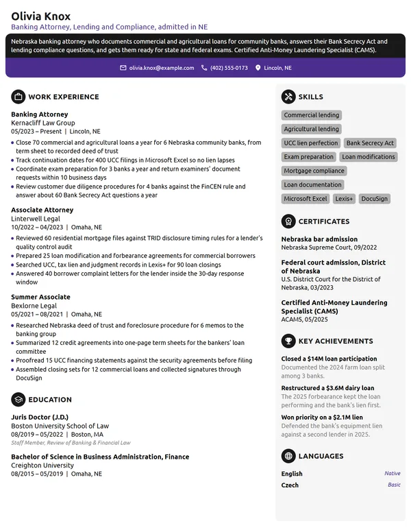 Banking Attorney resume example
