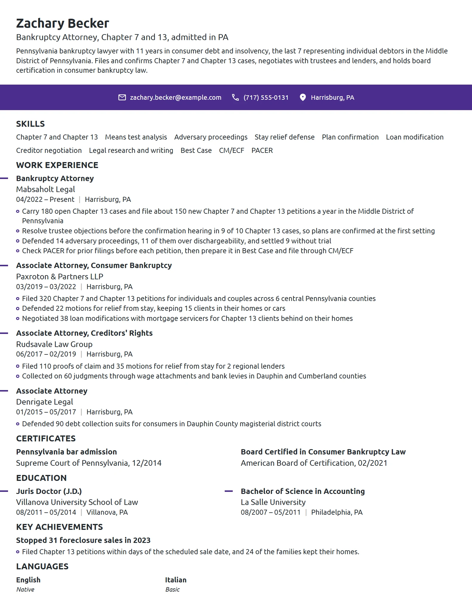 Bankruptcy Attorney resume example