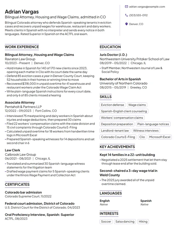 Bilingual Attorney resume example