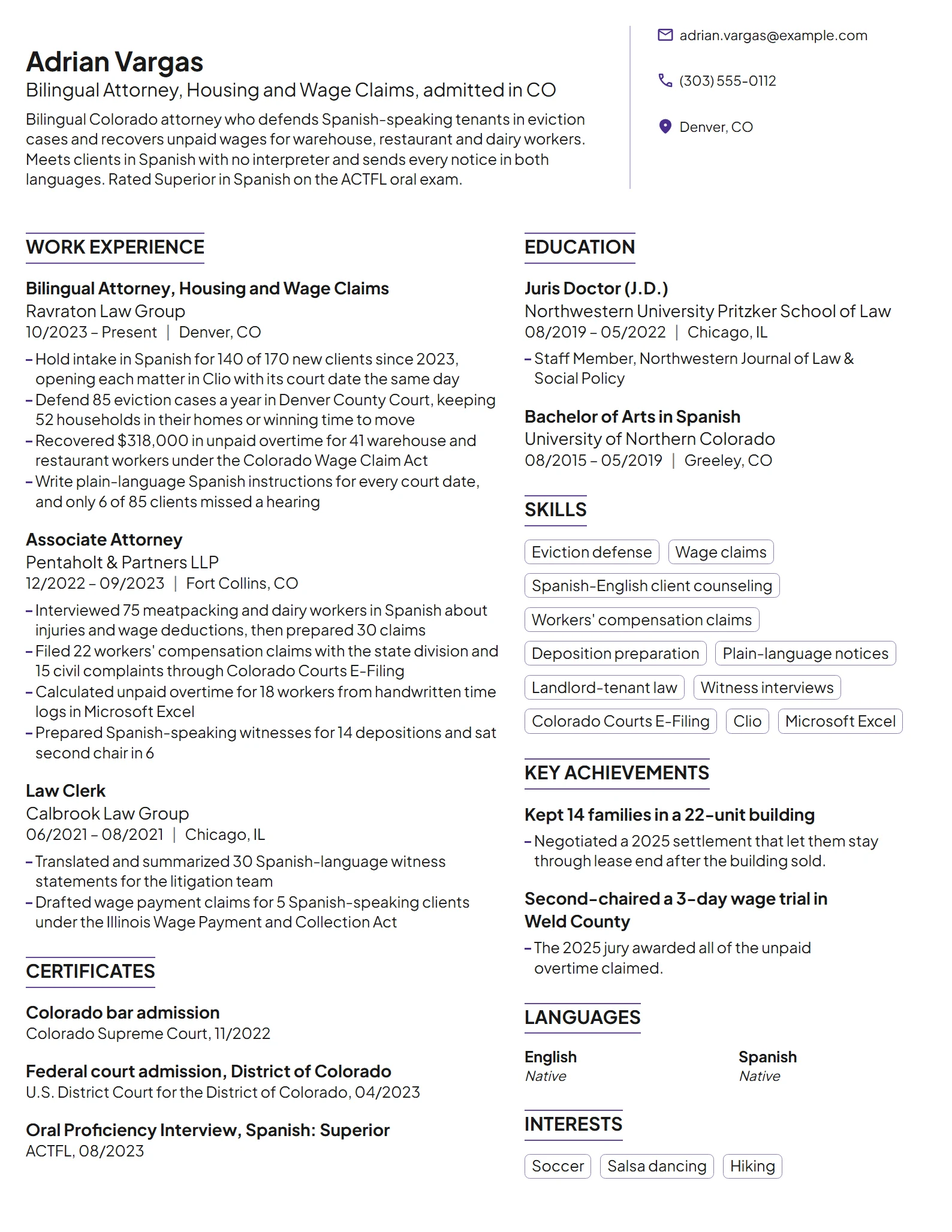 Bilingual Attorney resume example